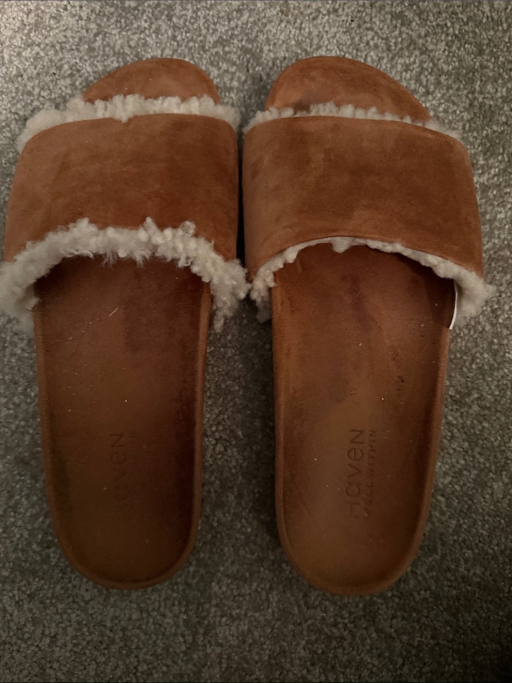 Faux-Shearling Slide Slippers in Chestnut Brown - Lacwen